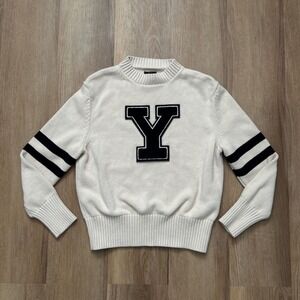 Vintage Yale 3D Letterman Logo Cotton Sweater Varsity Preppy Cream Navy Size 38